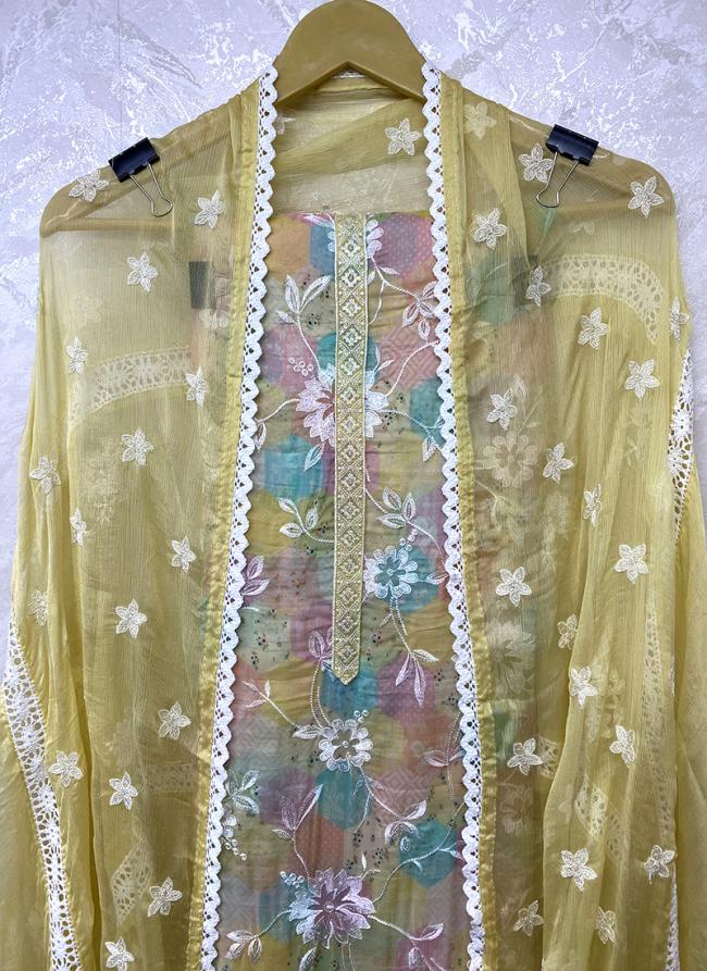 Organza Olive Green Traditional Wear Hand Work Punjabi Dress Material